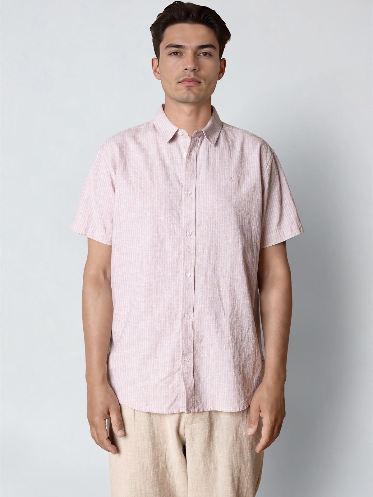 CLEAN CUT COPENHAGEN Luca Striped Short Sleeve Shirt Violet Ice / White