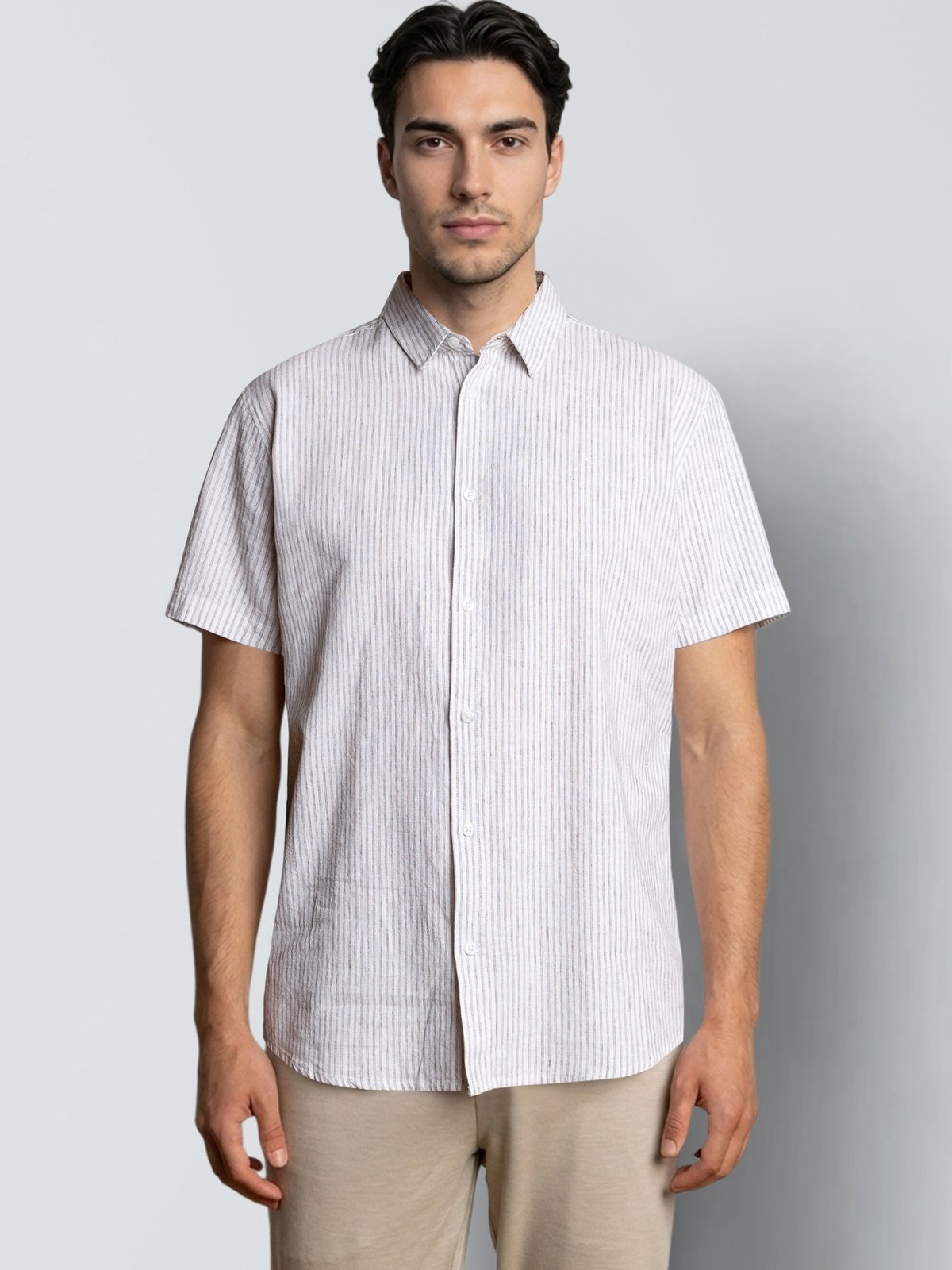 CLEAN CUT COPENHAGEN Luca Striped Short Sleeve Shirt White / Shitake