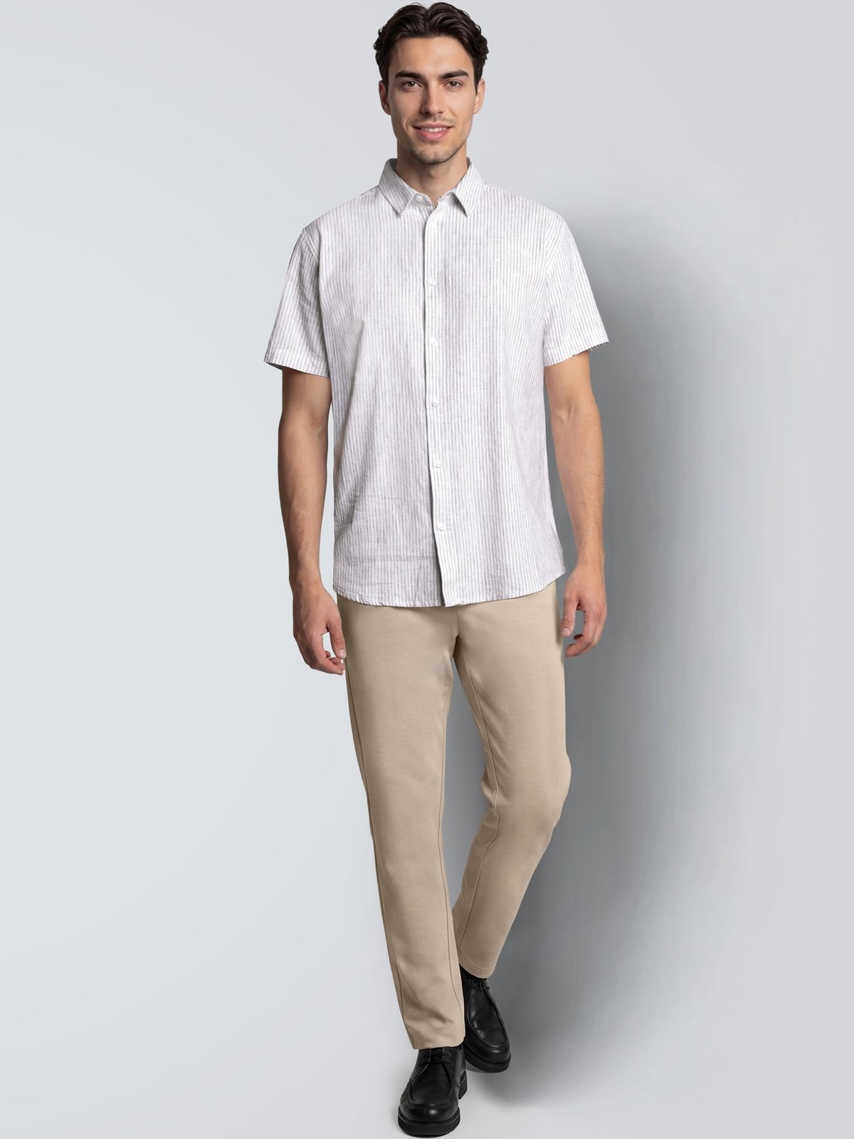CLEAN CUT COPENHAGEN Luca Striped Short Sleeve Shirt White / Shitake