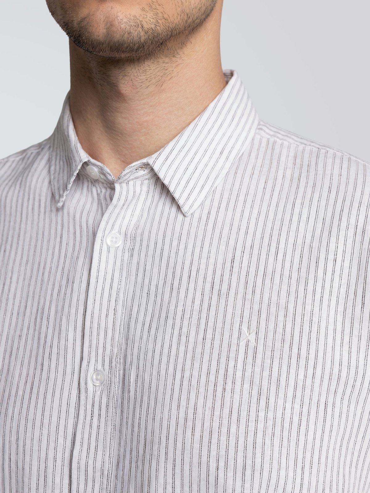 CLEAN CUT COPENHAGEN Luca Striped Short Sleeve Shirt White / Shitake