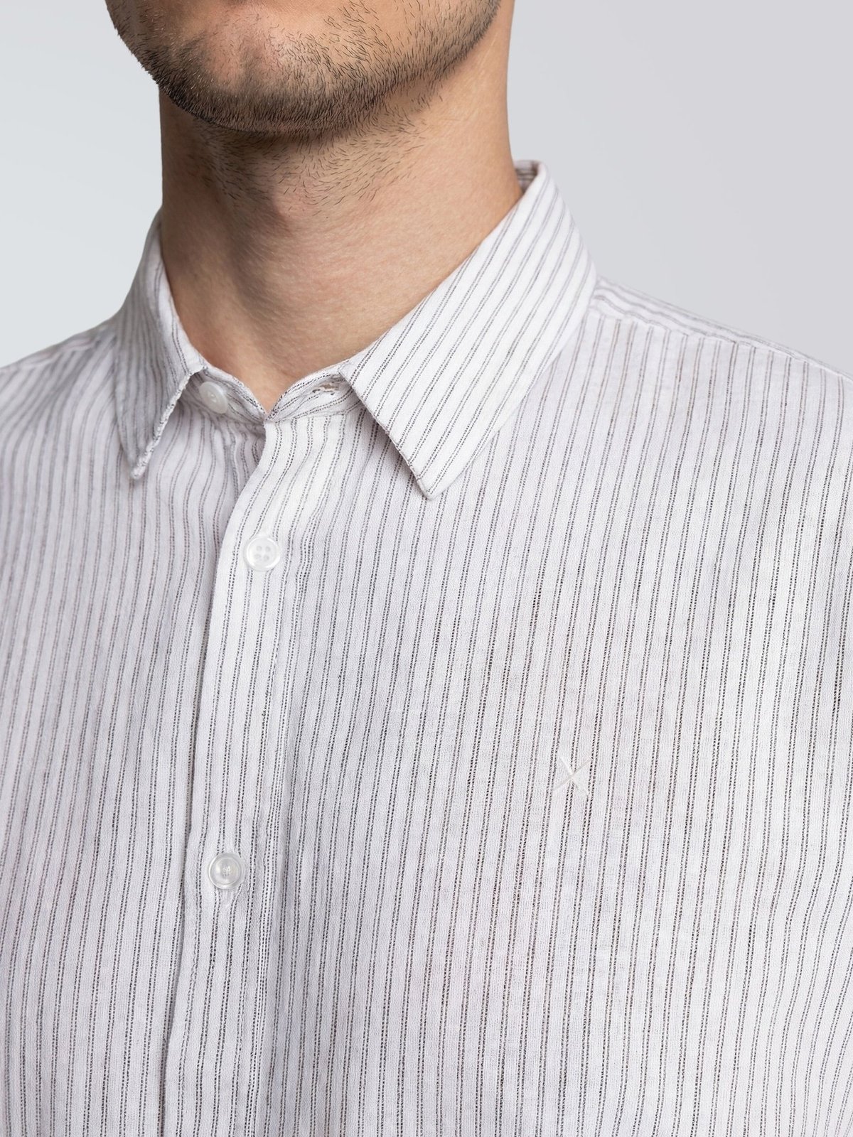 CLEAN CUT COPENHAGEN Luca Striped Short Sleeve Shirt White / Shitake