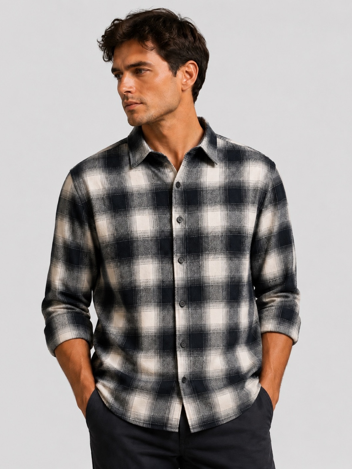 Clean Cut Copenhagen Checked Flannel Shirt Ecru/dark navy