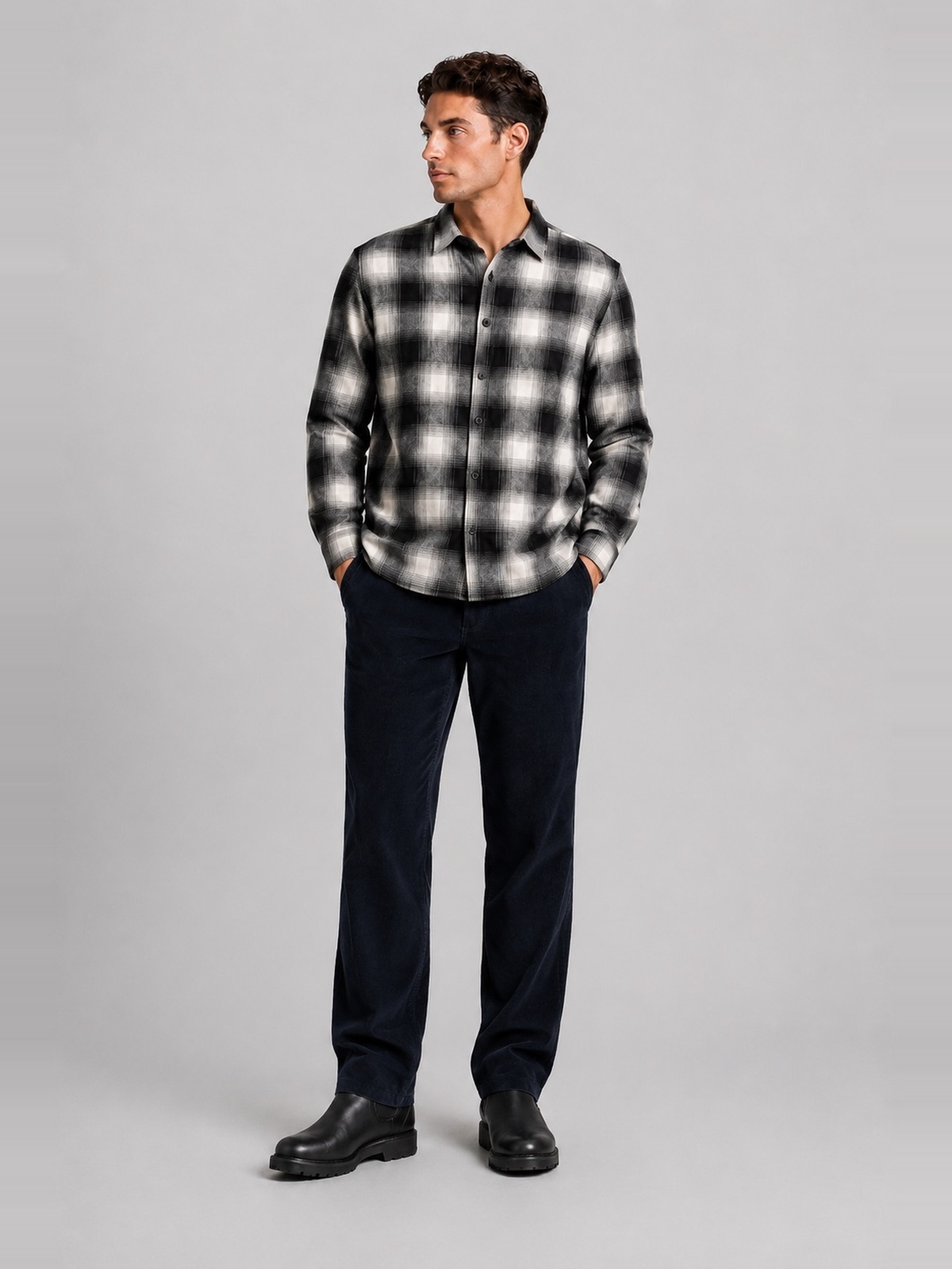 Clean Cut Copenhagen Checked Flannel Shirt Ecru/dark navy