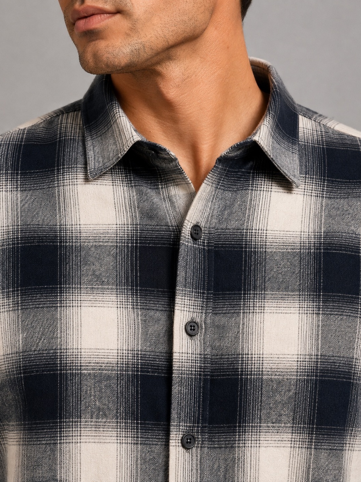 Clean Cut Copenhagen Checked Flannel Shirt Ecru/dark navy