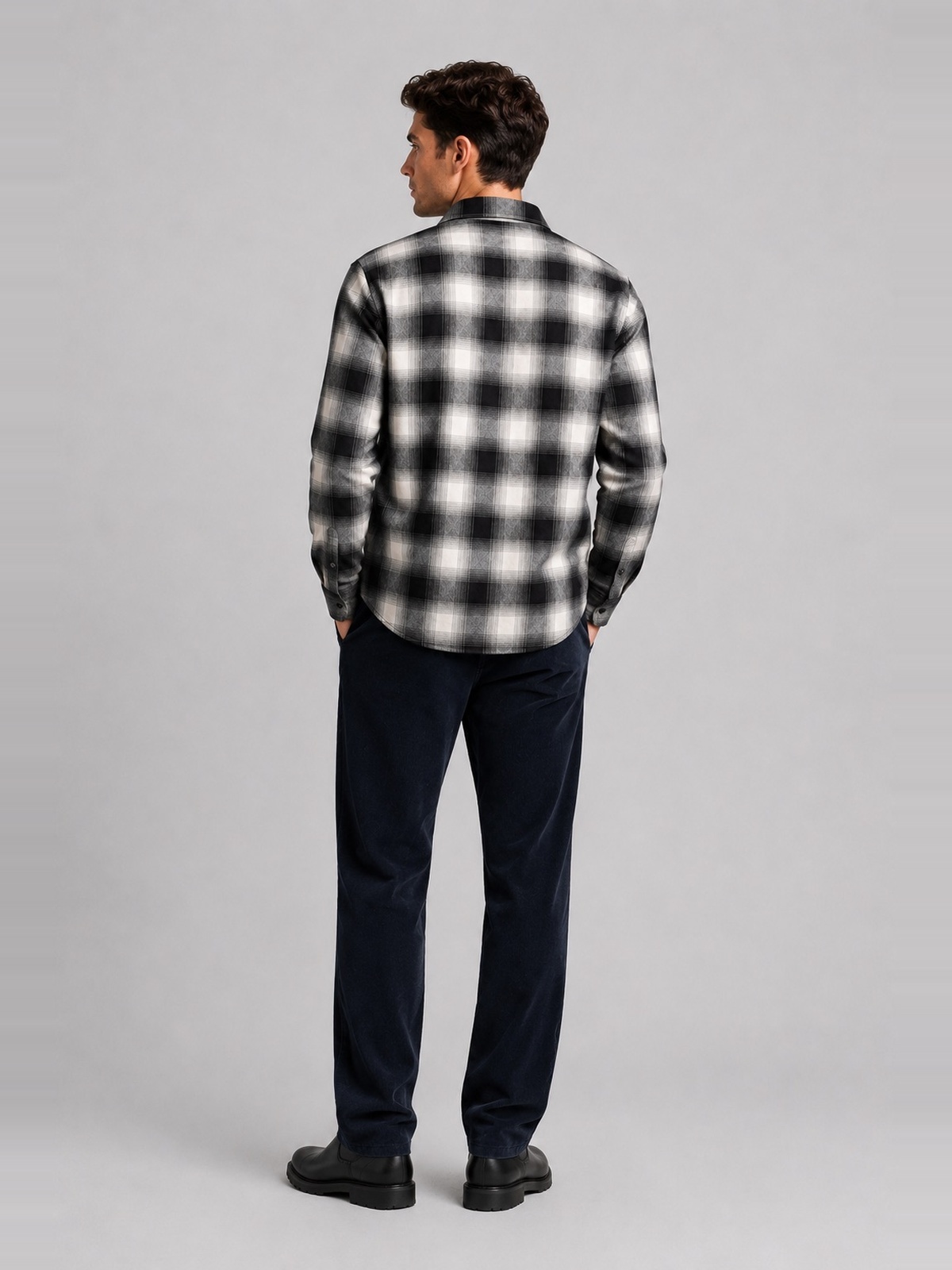 Clean Cut Copenhagen Checked Flannel Shirt Ecru/dark navy
