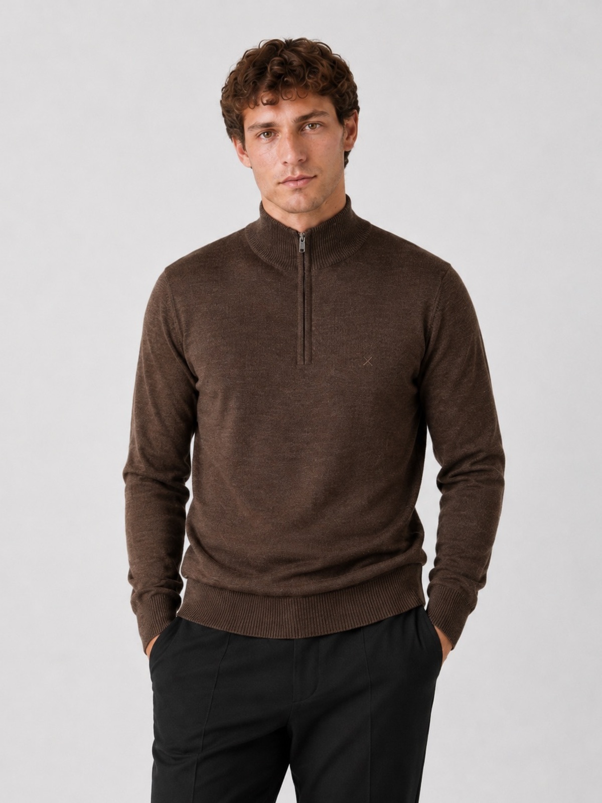 Clean Cut Copenhagen Merino Half-Zip Knit Brown melange