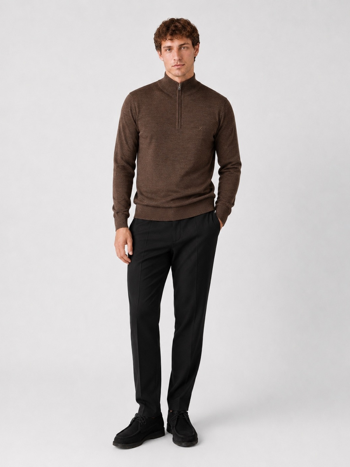 Clean Cut Copenhagen Merino Half-Zip Knit Brown melange