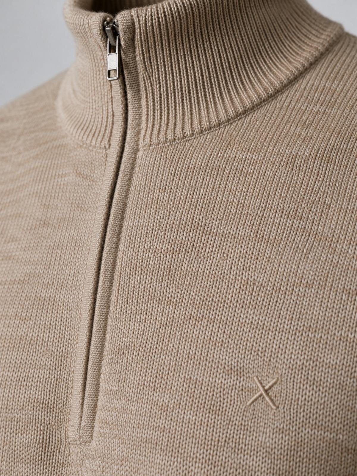 Clean Cut Copenhagen Merino Half-Zip Knit Dark beige melange