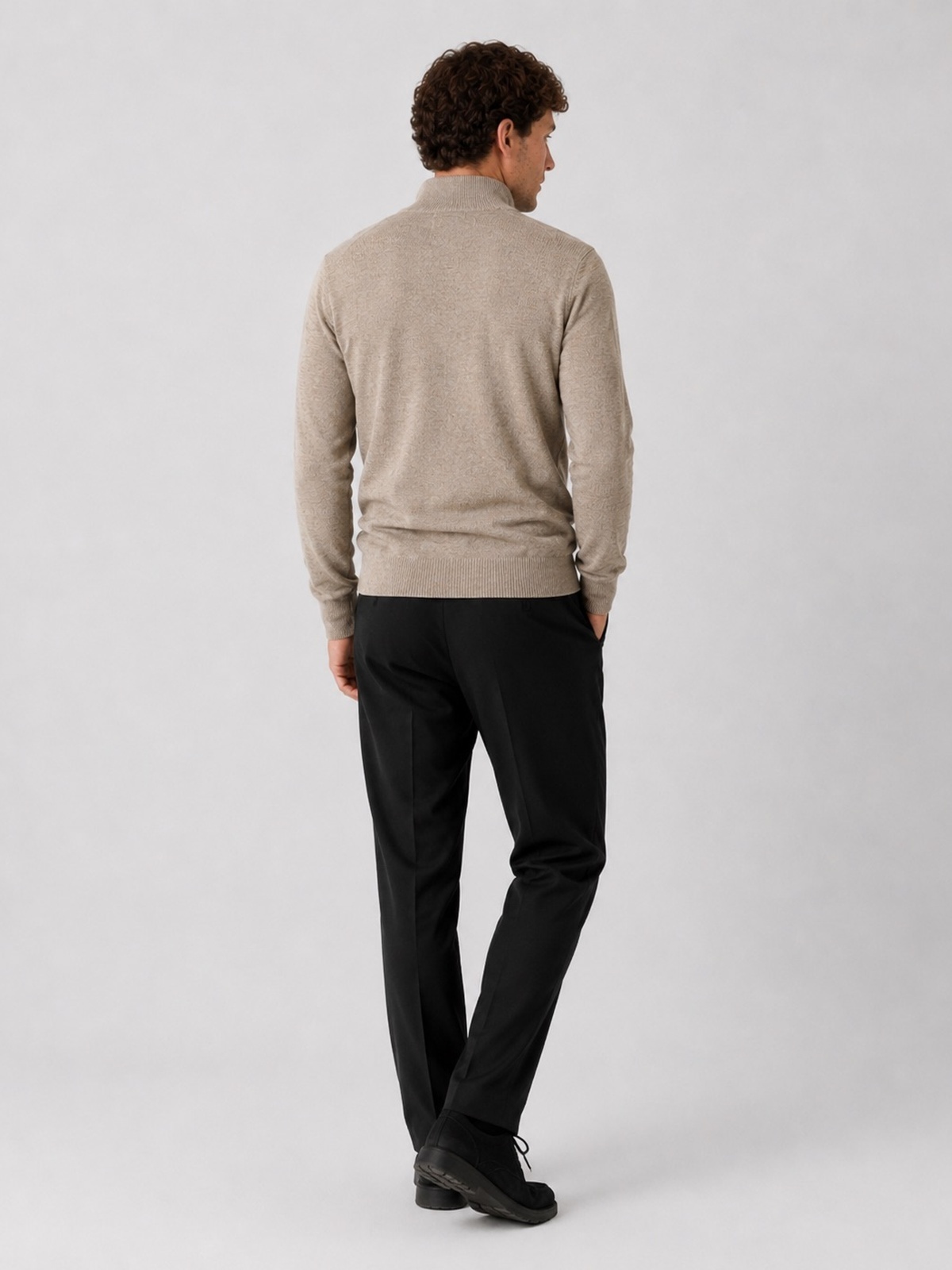 Clean Cut Copenhagen Merino Half-Zip Knit Dark beige melange