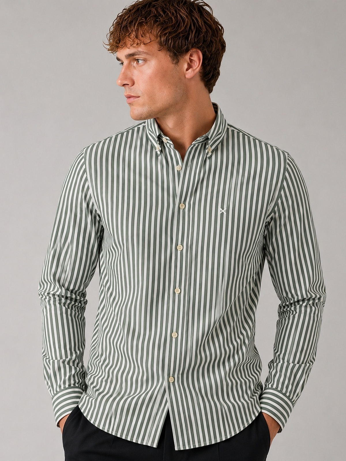 Clean Cut Copenhagen Oxford Big Striped Shirt Green
