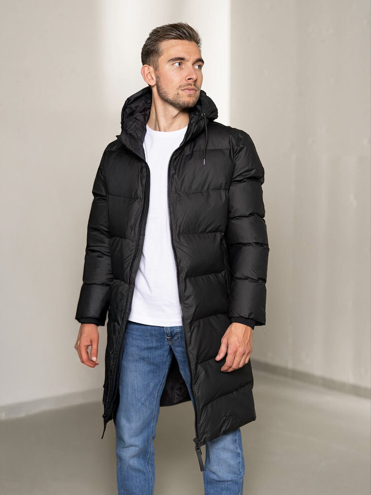 Rains Long Puffer Jacket Black