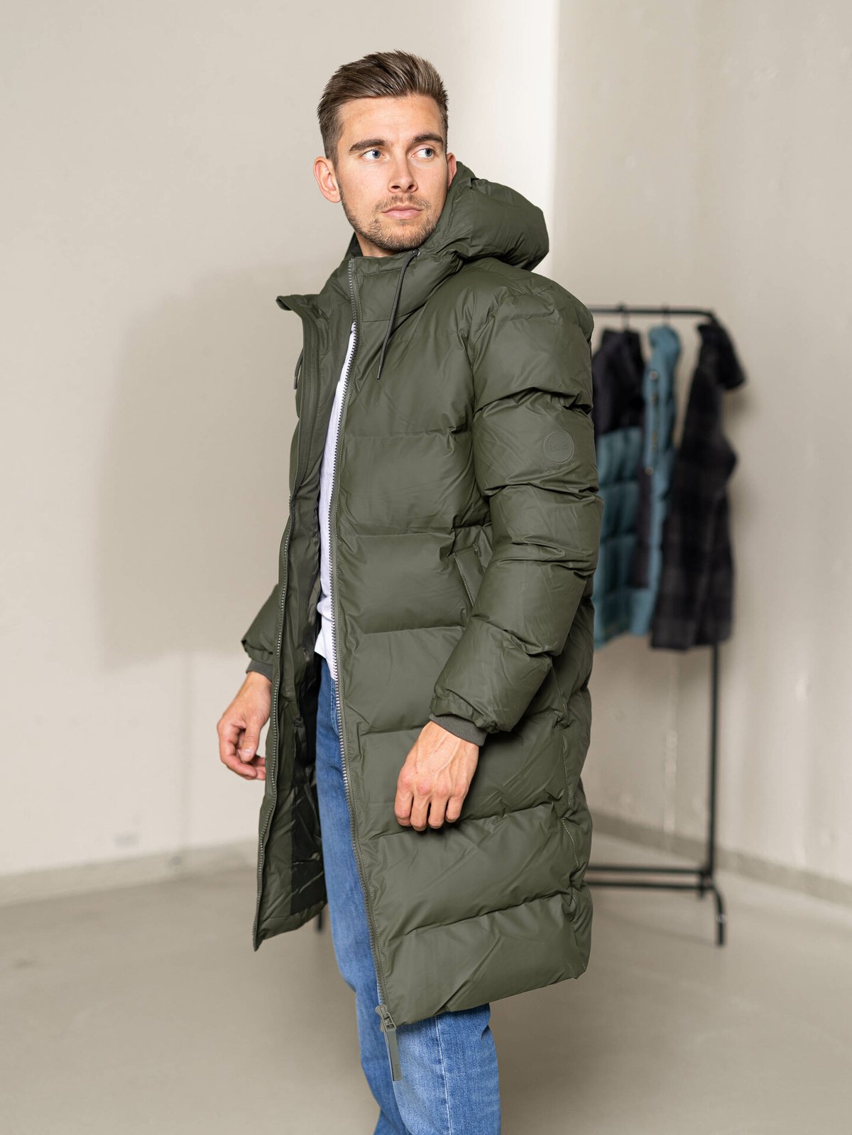Rains Long Puffer Jacket Green