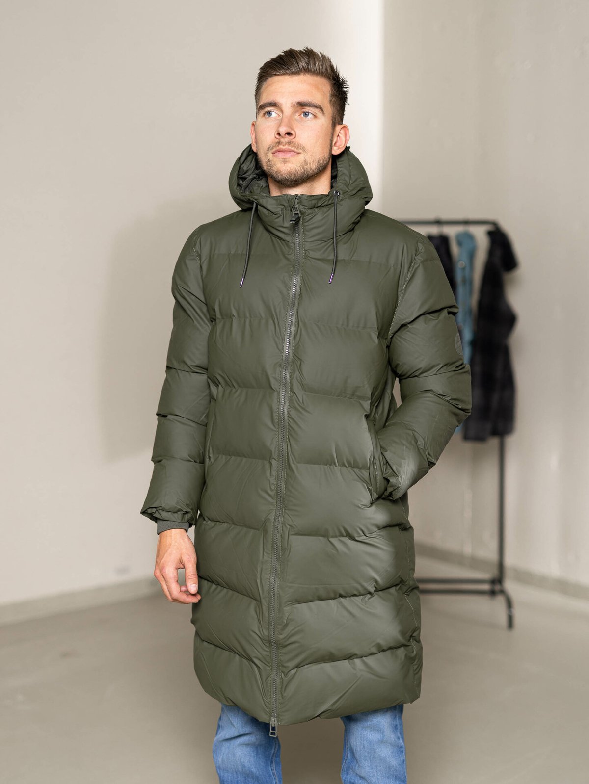 Rains Long Puffer Jacket Green