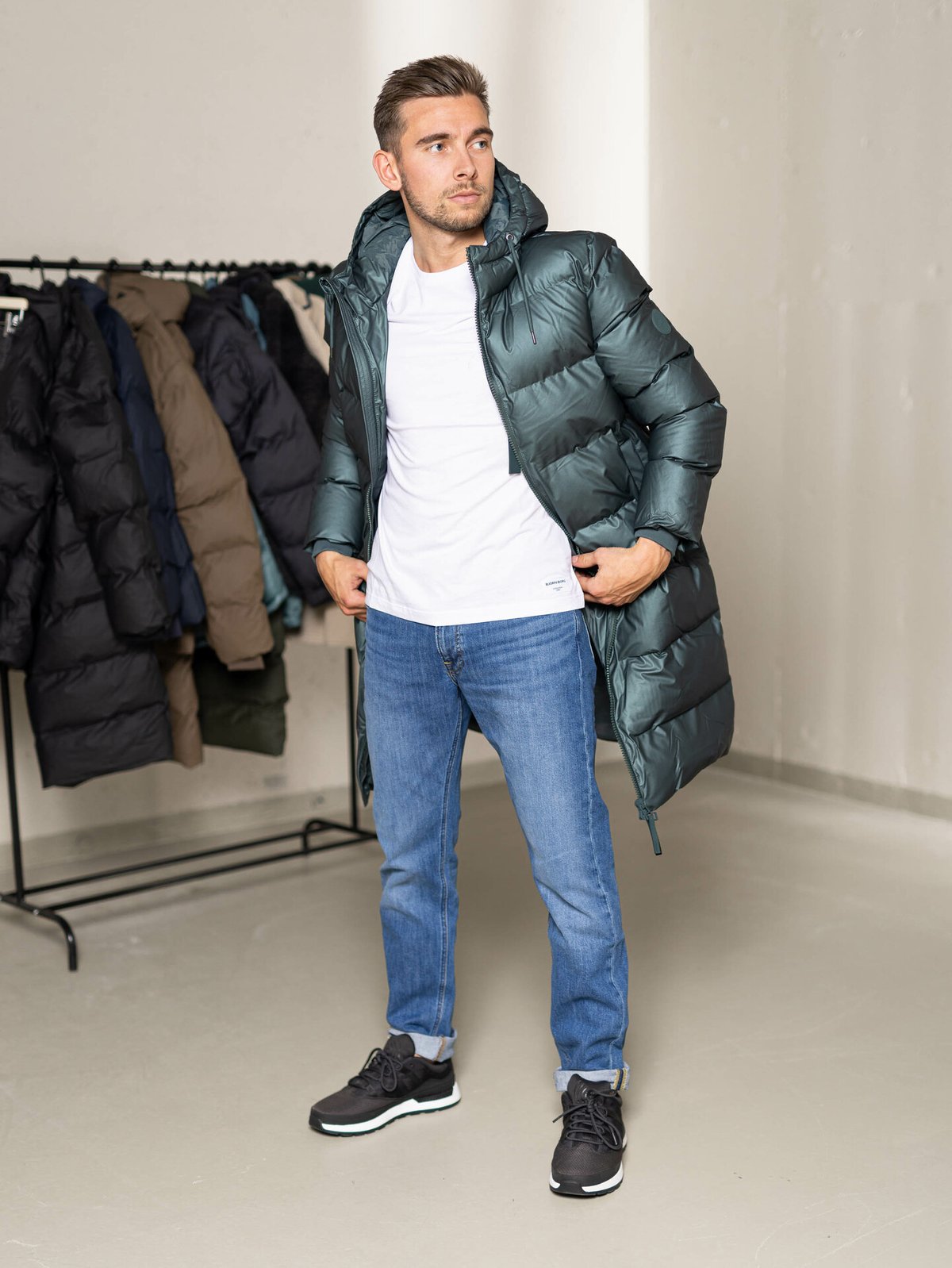 Rains Long Puffer Jacket Silver Pine