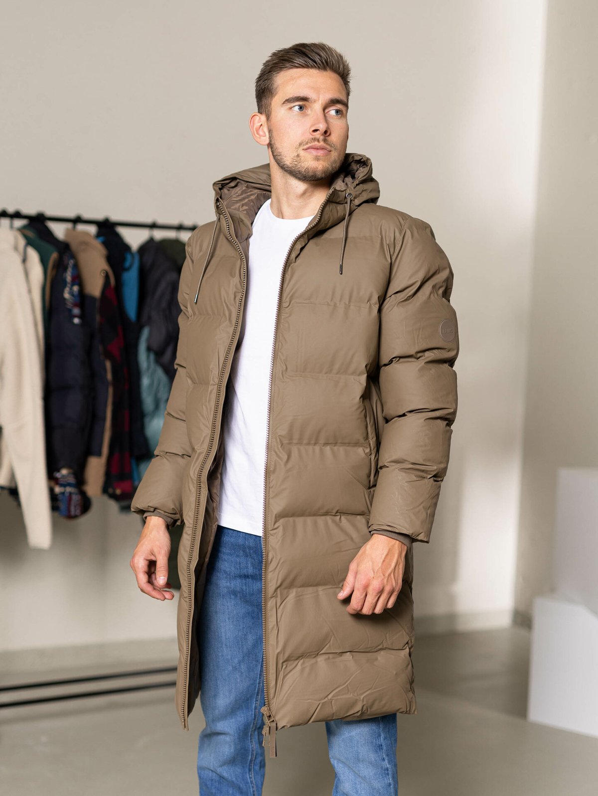 Rains Long Puffer Jacket Brun