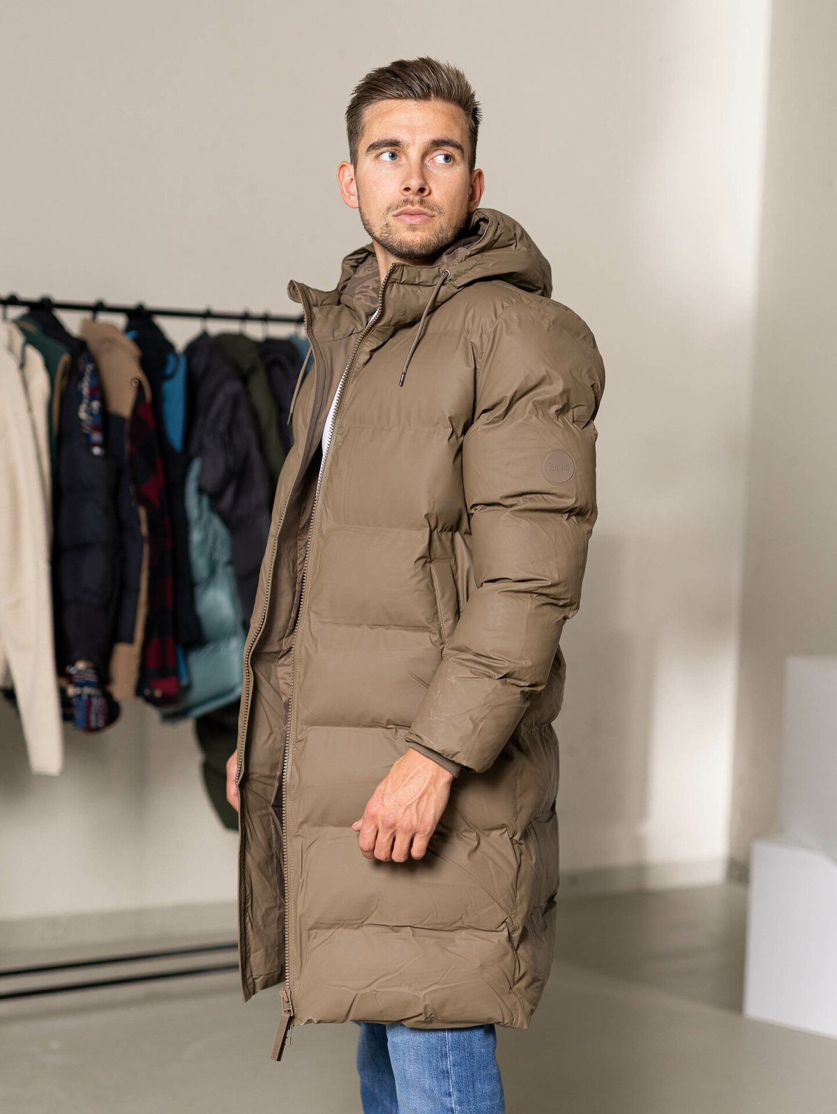 Rains Long Puffer Jacket Brun