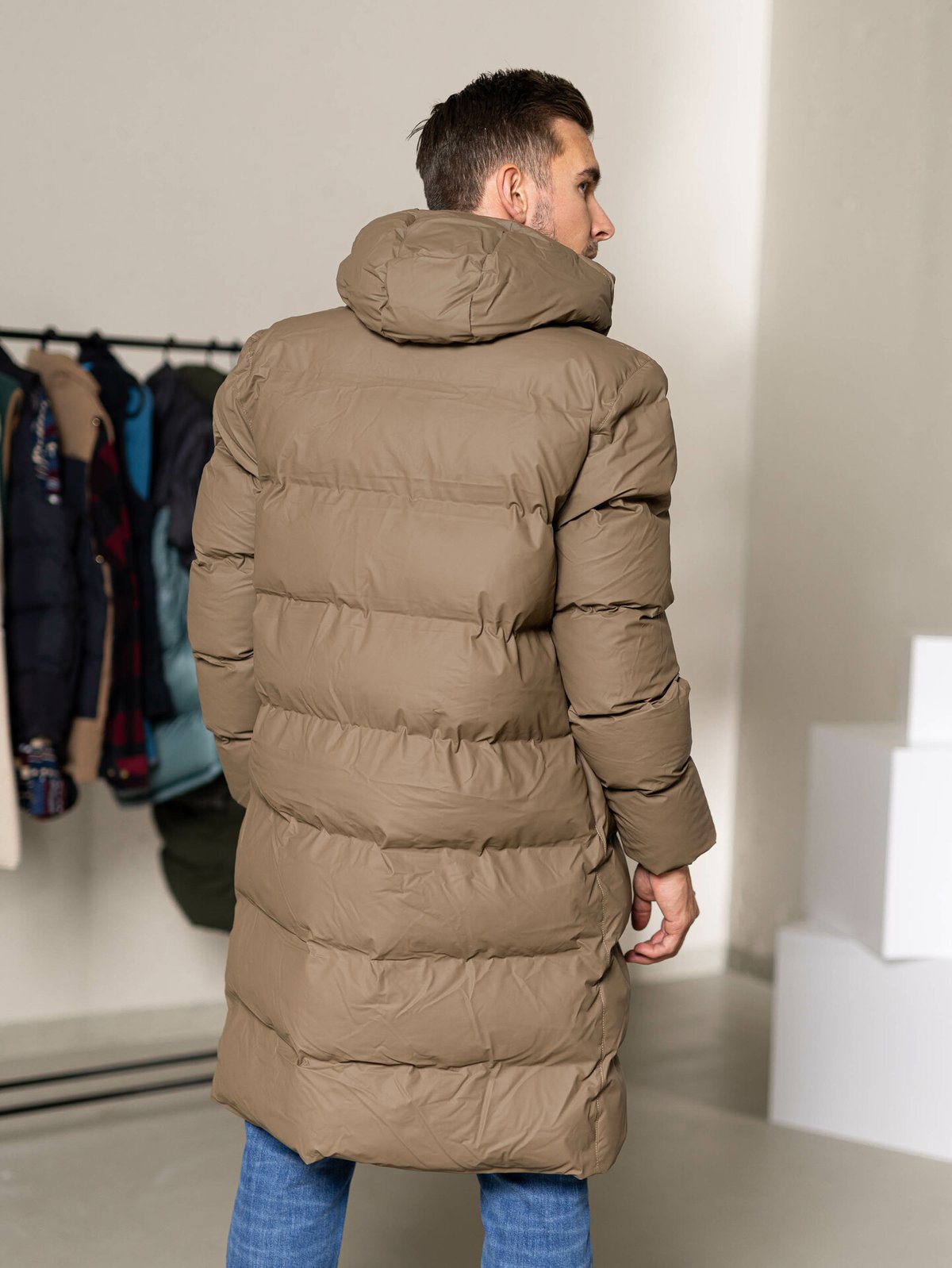 Rains Long Puffer Jacket Brun