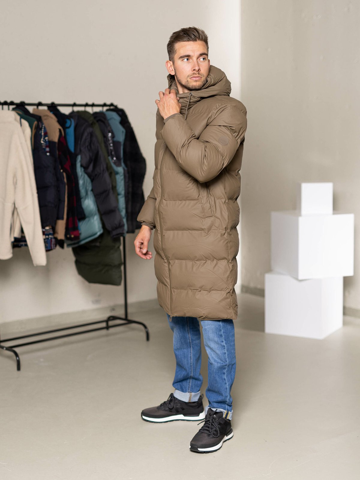 Rains Long Puffer Jacket Brun