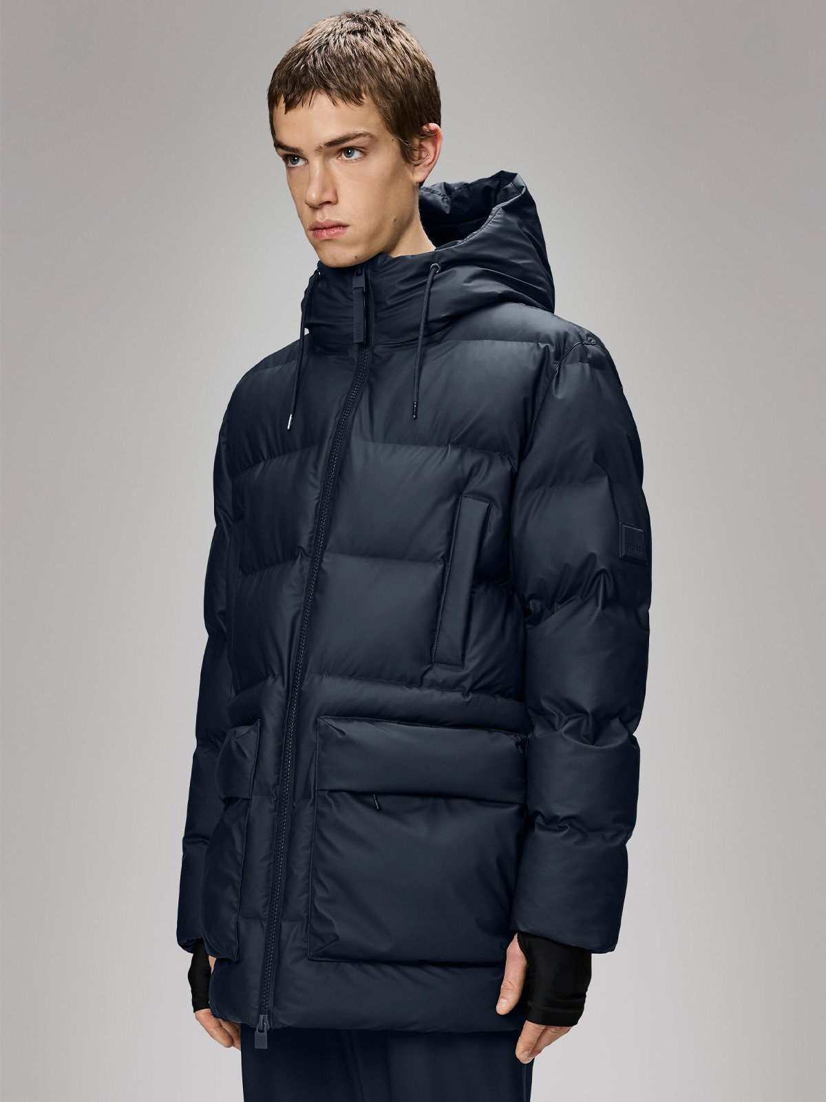 Rains Alta Long Puffer Cargo Jacket Navy