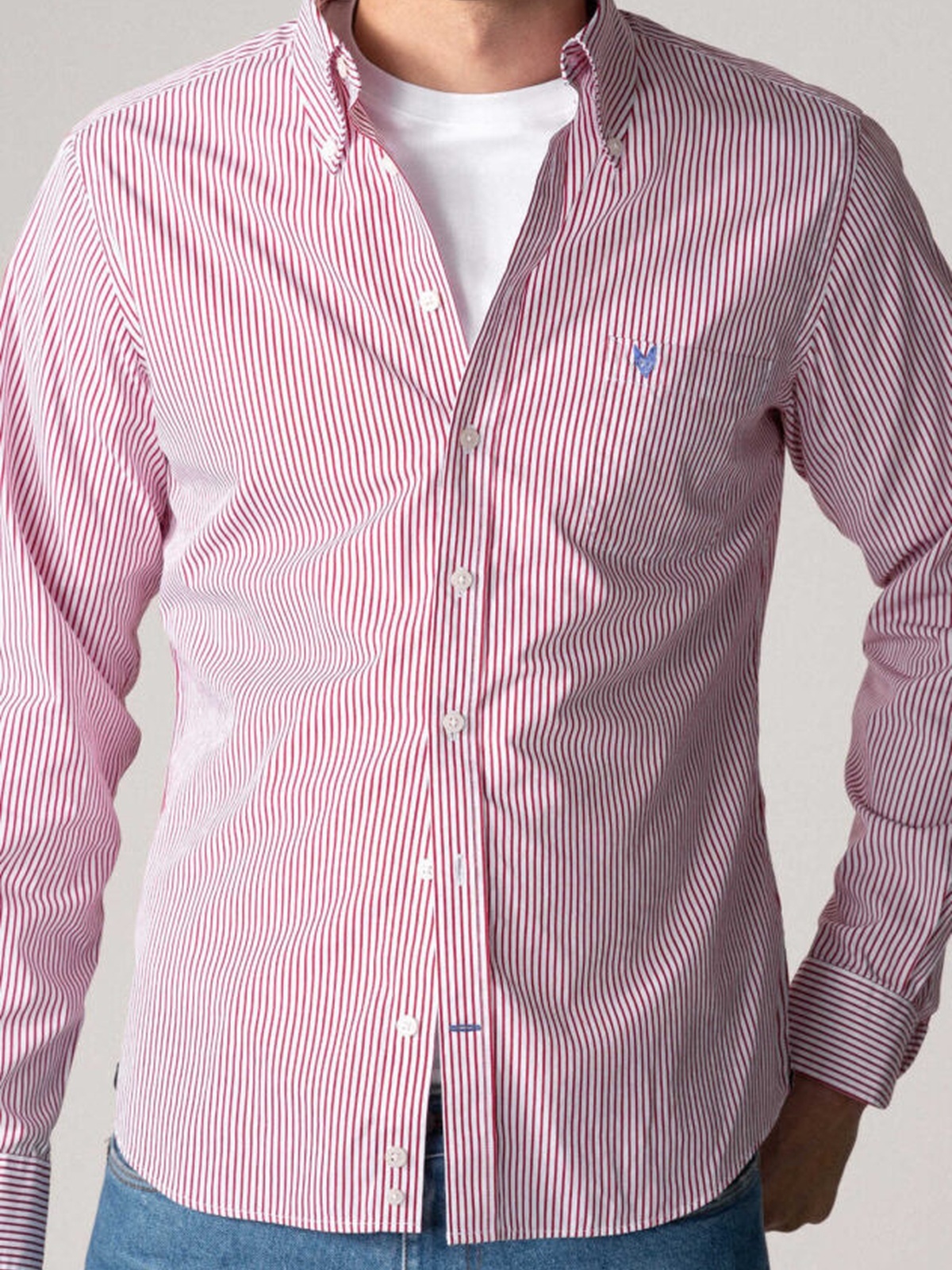 Rebeloup Poplin Striped Rød