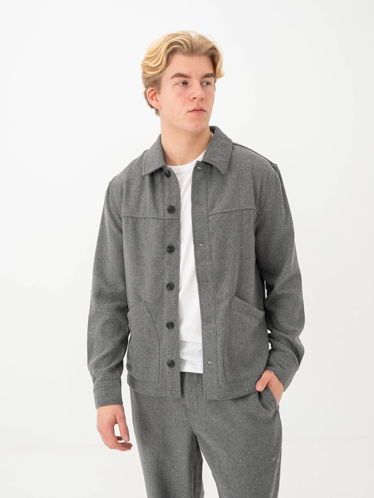Solid Nels Overshirt Medium Grey Melange