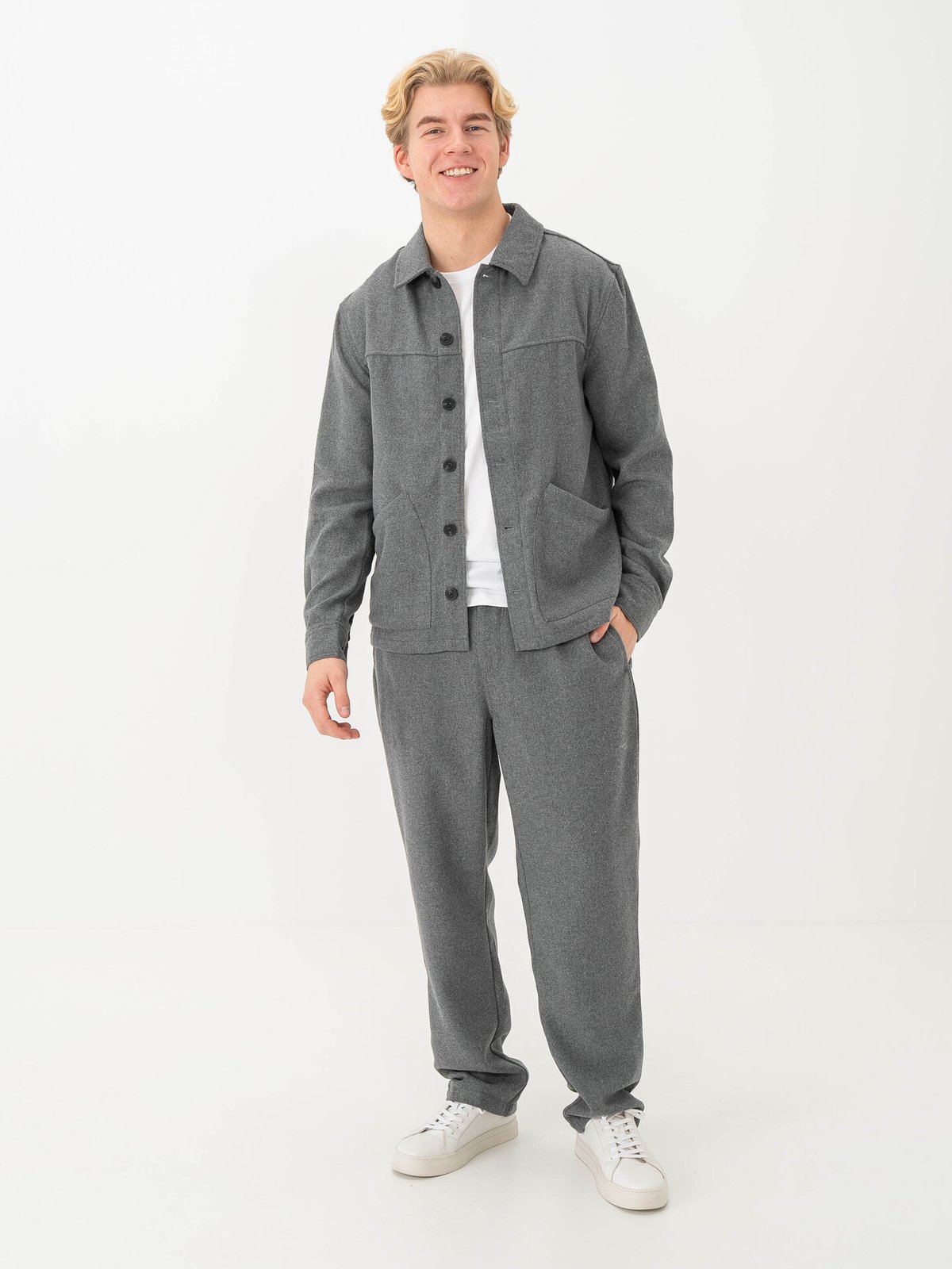 Solid Nels Overshirt Medium Grey Melange