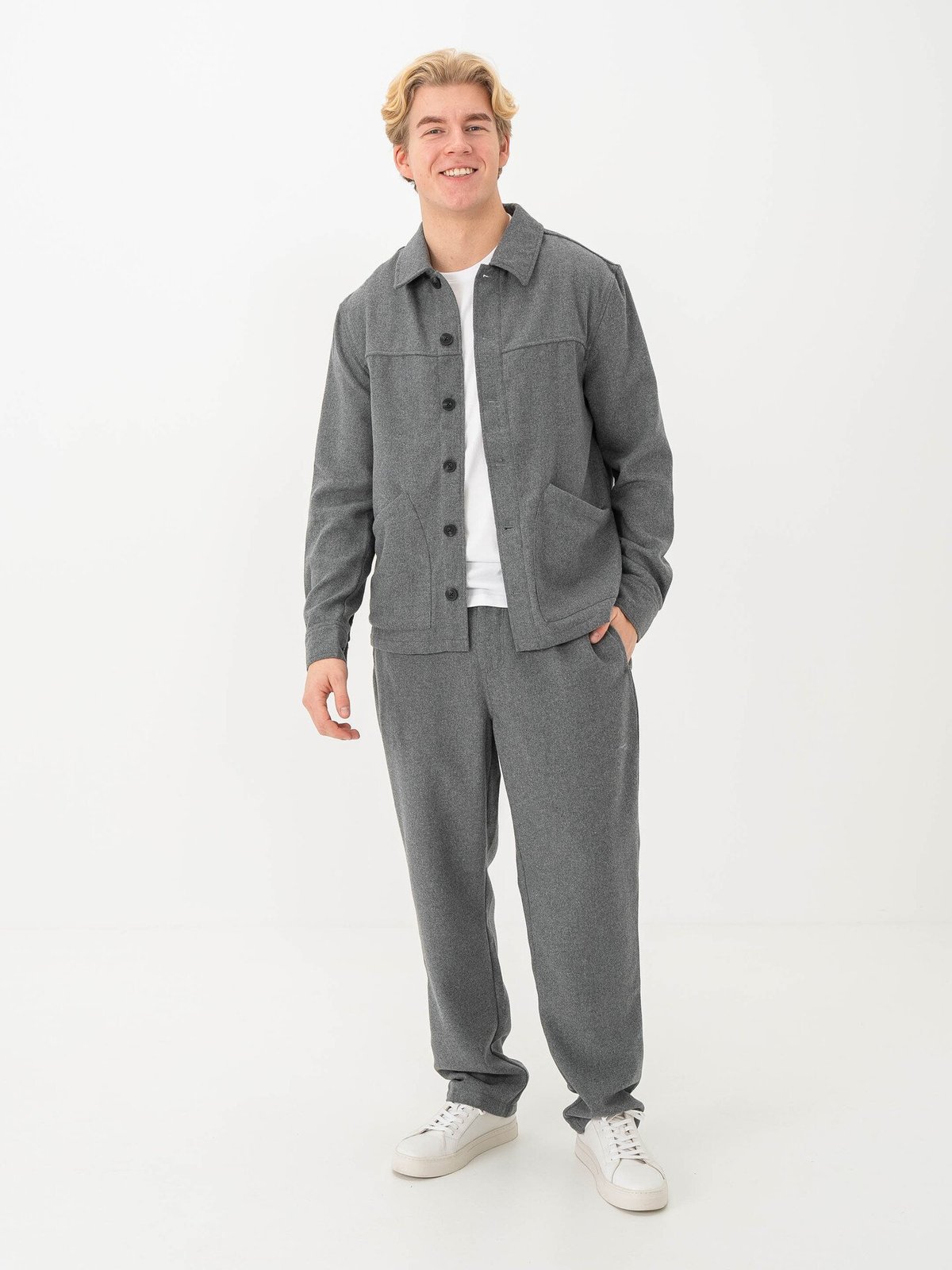 Solid Nels Overshirt Medium Grey Melange