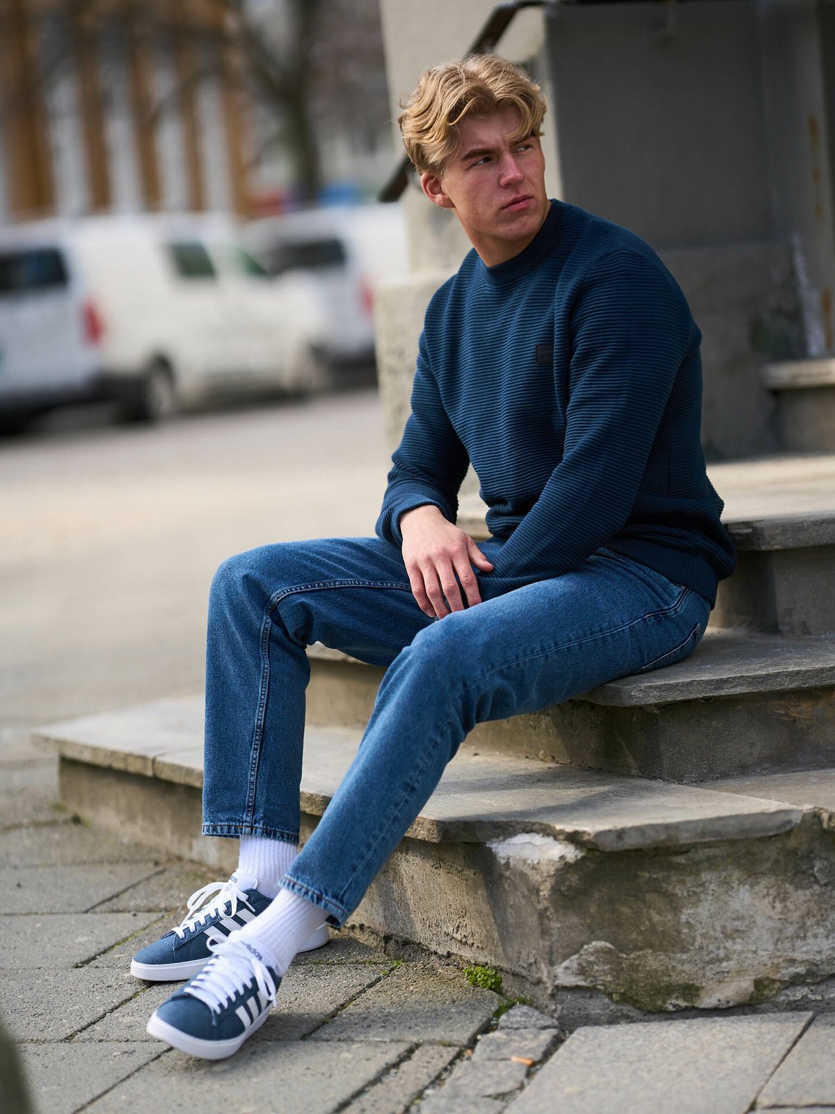 Solid Dylan Dad Fit Jeans Blue Denim