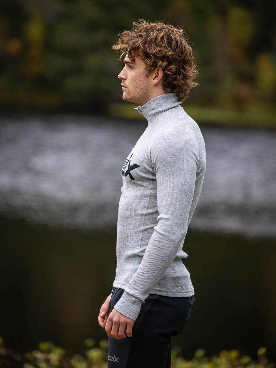 Swix RaceX Merino Half Zip Light Grey Melange / Dark Navy