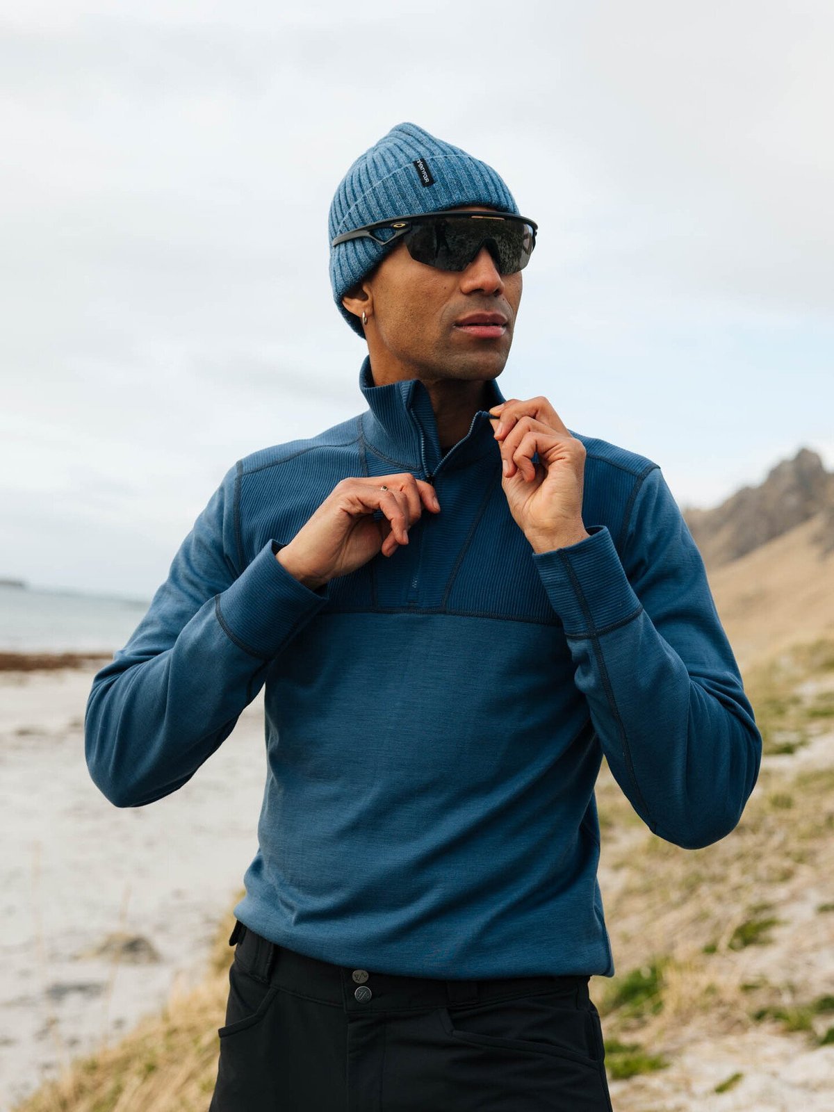 Twentyfour Aurora Obi Ull Half Zip Gråblå