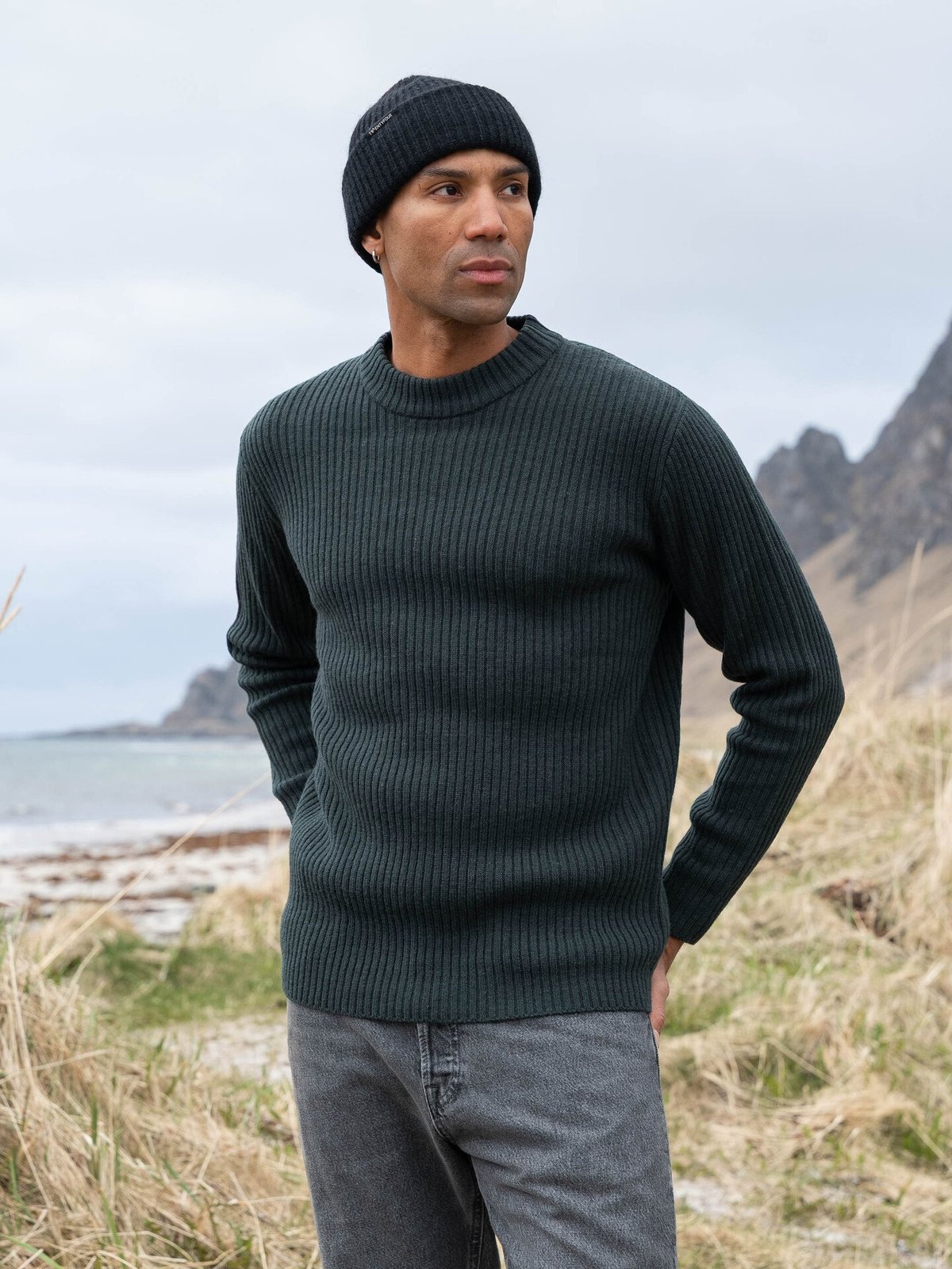 Twentyfour Mode Rib RN Sweater Dyp Grønn