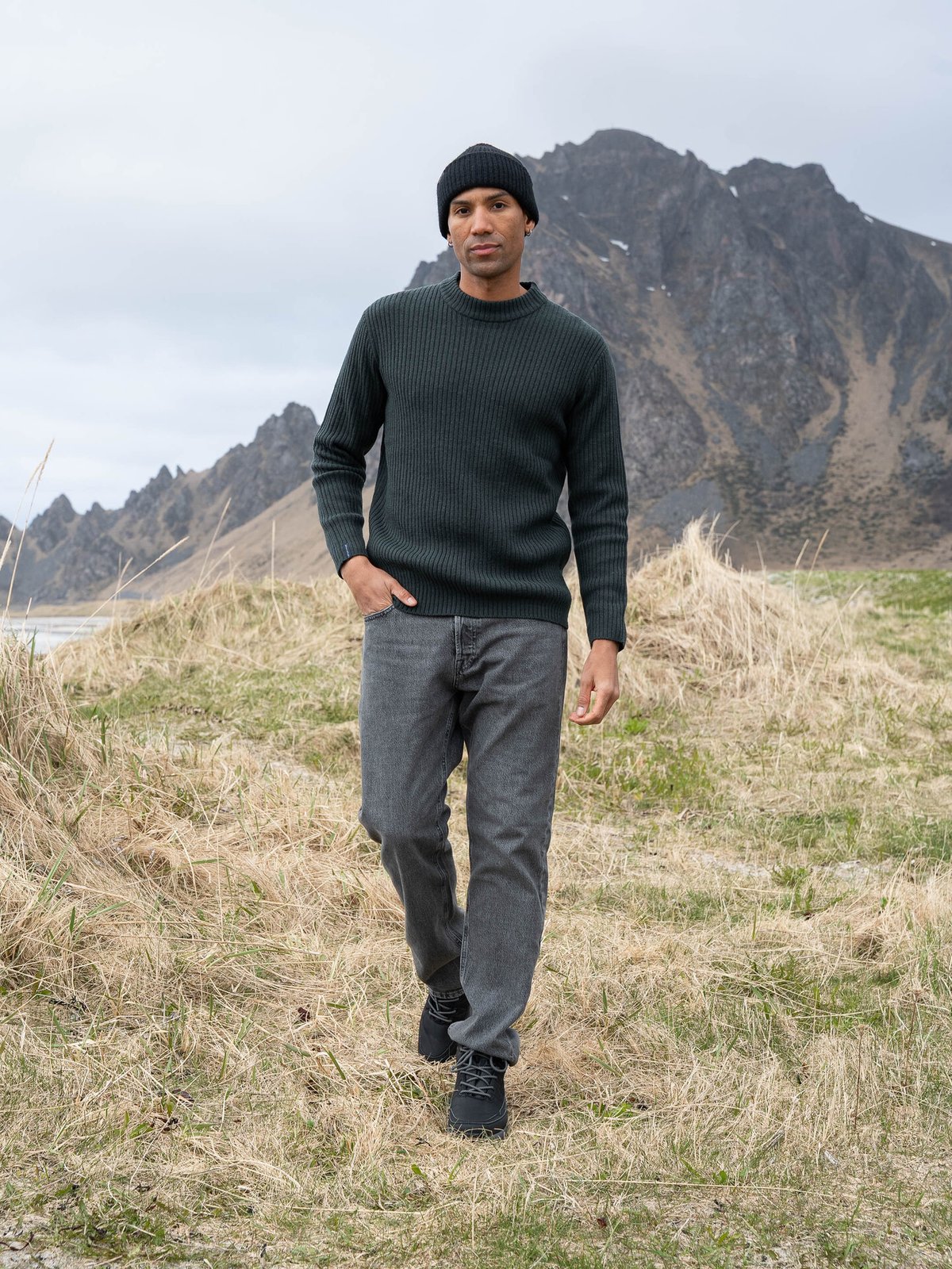 Twentyfour Mode Rib RN Sweater Dyp Grønn