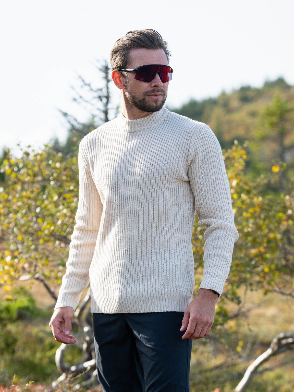 Twentyfour Mode Rib RN Sweater Gråhvit