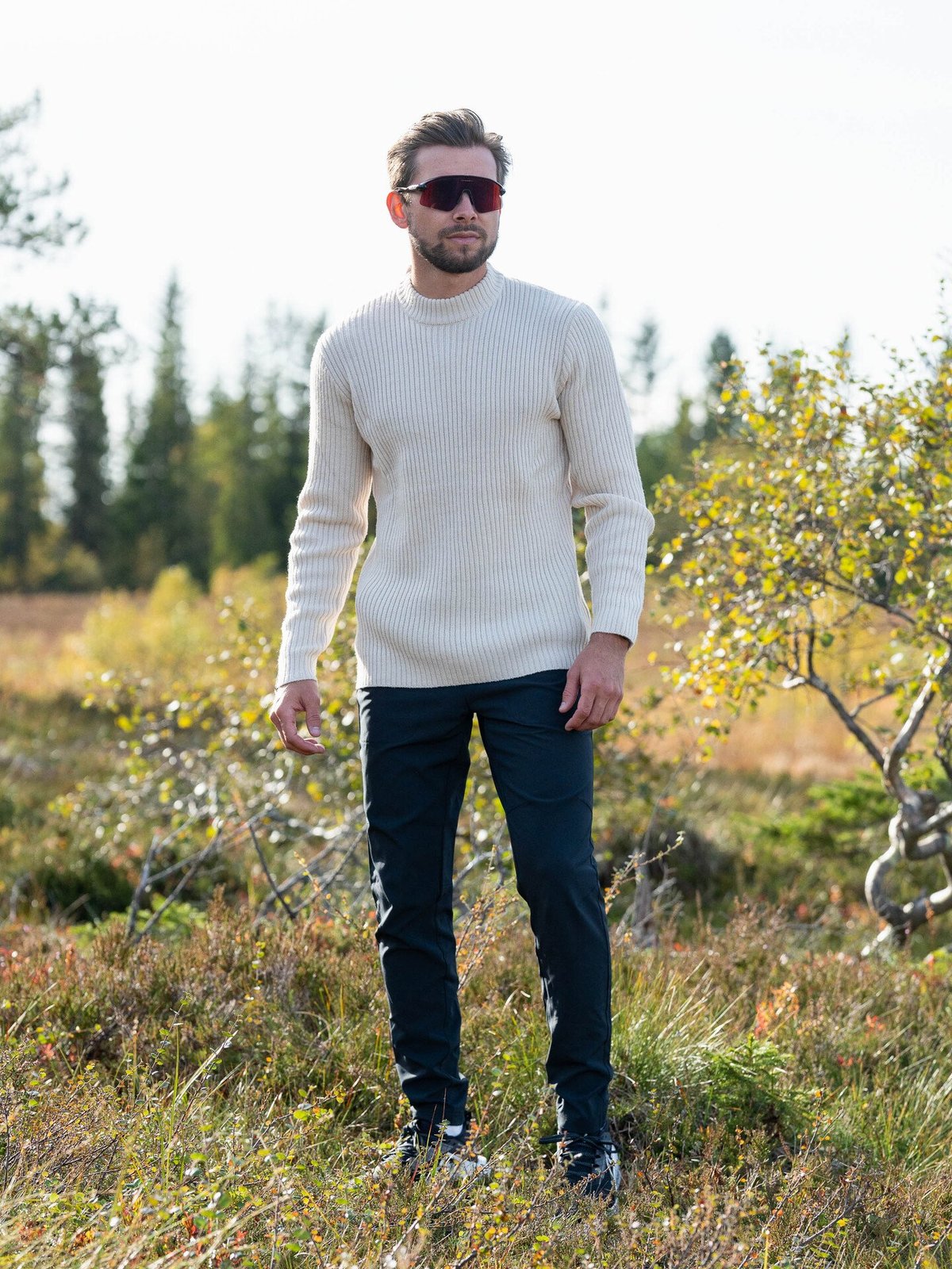 Twentyfour Mode Rib RN Sweater Gråhvit