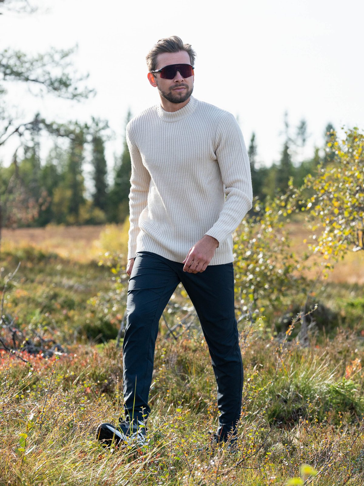 Twentyfour Mode Rib RN Sweater Gråhvit