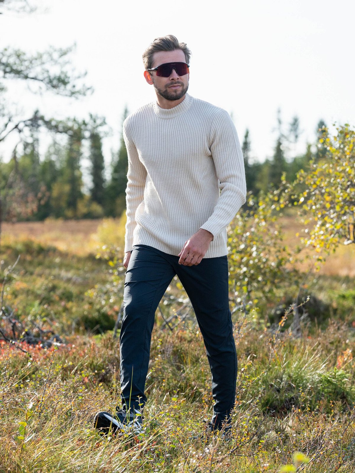 Twentyfour Mode Rib RN Sweater Gråhvit