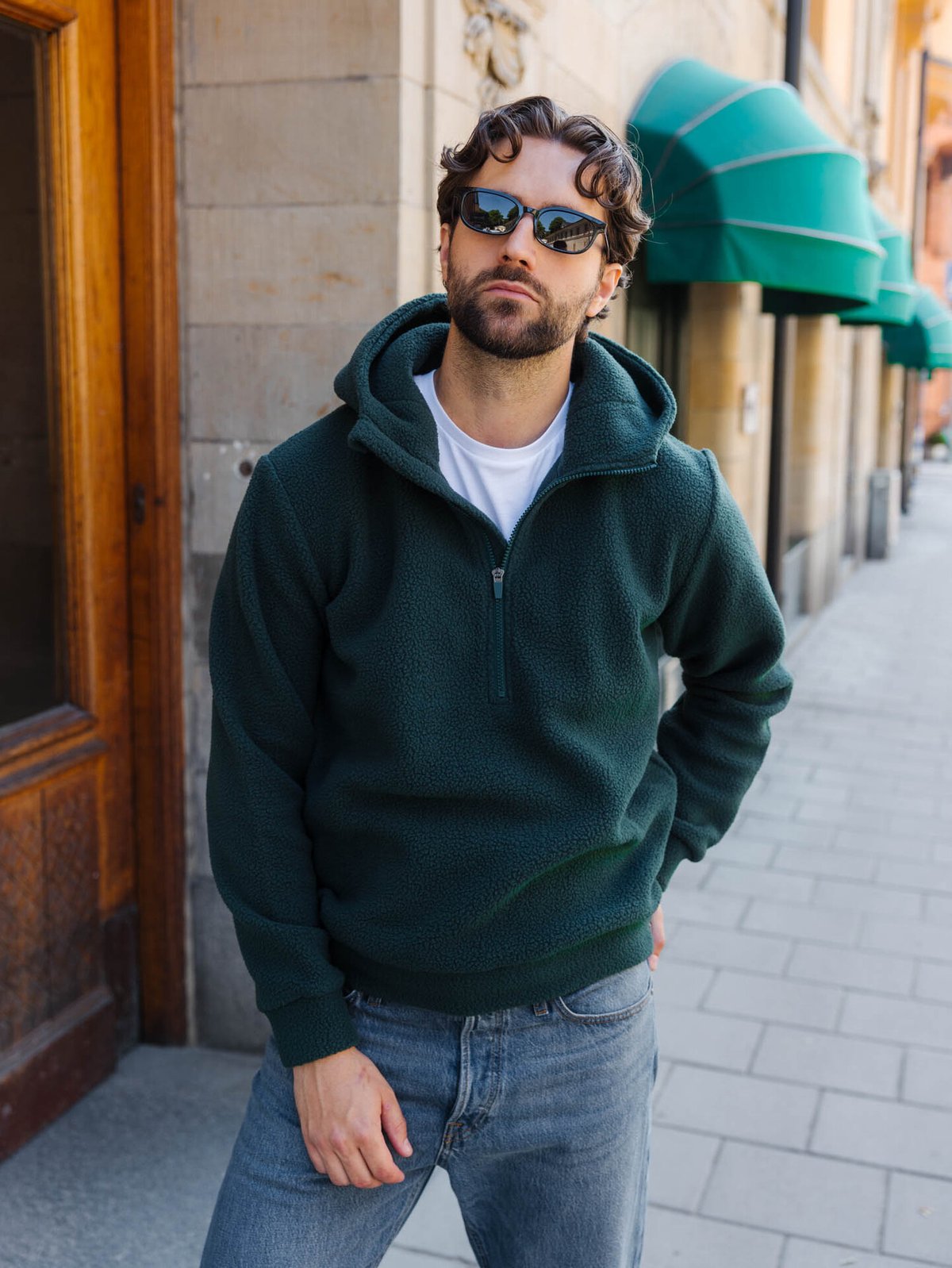 Twentyfour Mode Pile Hood Half Zip Dyp grønn
