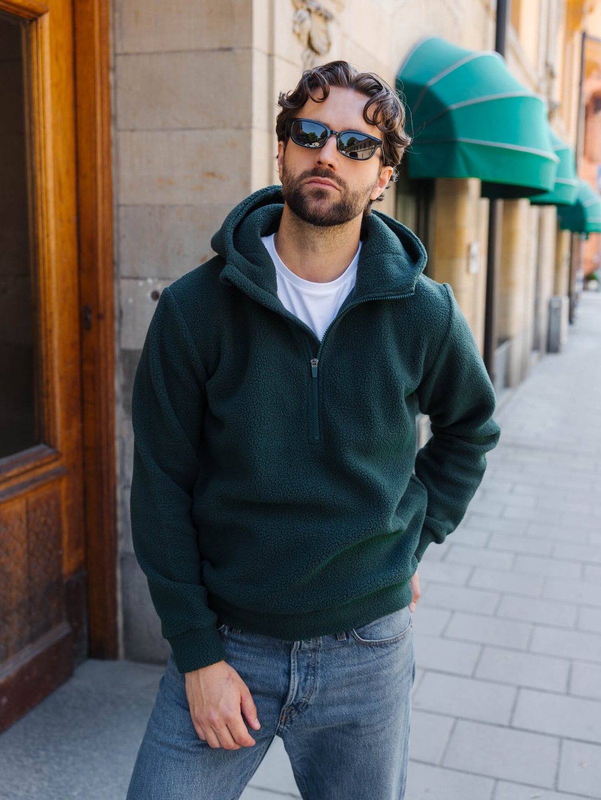 Twentyfour Mode Pile Hood Half Zip Dyp grønn