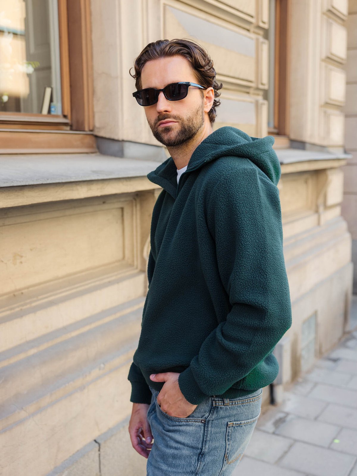 Twentyfour Mode Pile Hood Half Zip Dyp grønn