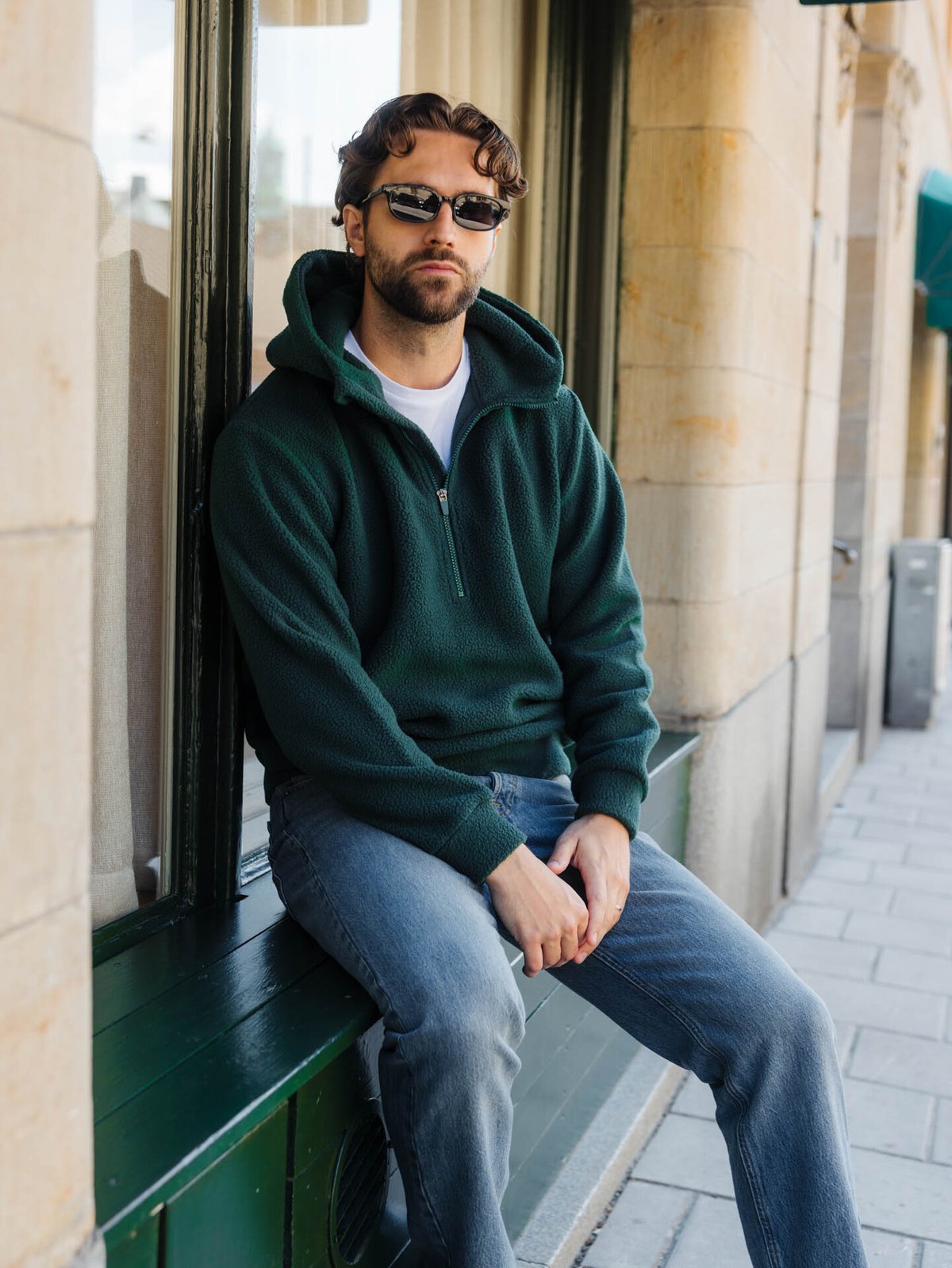 Twentyfour Mode Pile Hood Half Zip Dyp grønn