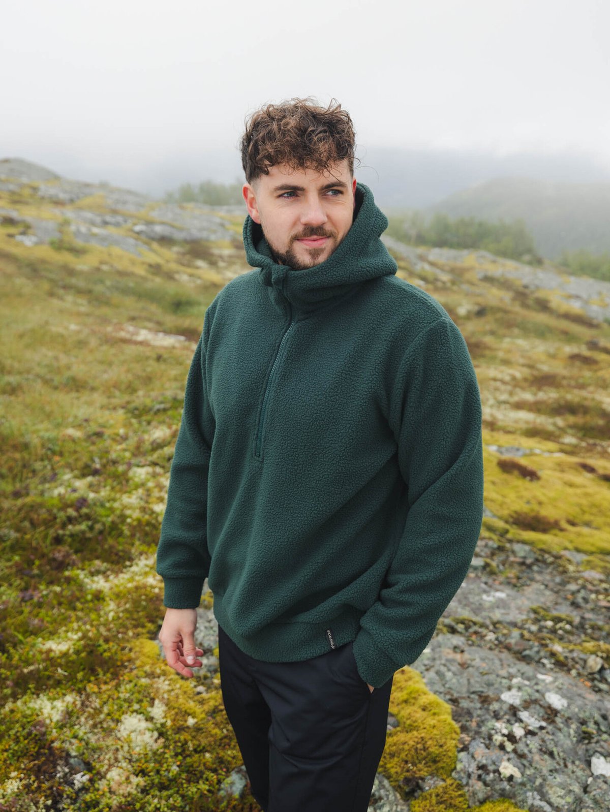 Twentyfour Mode Pile Hood Half Zip Dyp grønn