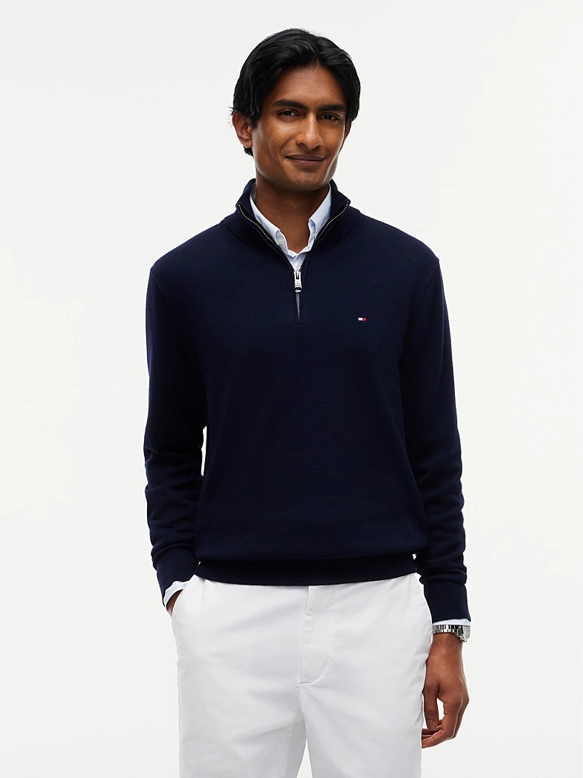 Tommy Hilfiger Pima Organic Cotton Cashmere Half-Zip Mock Navy Blue