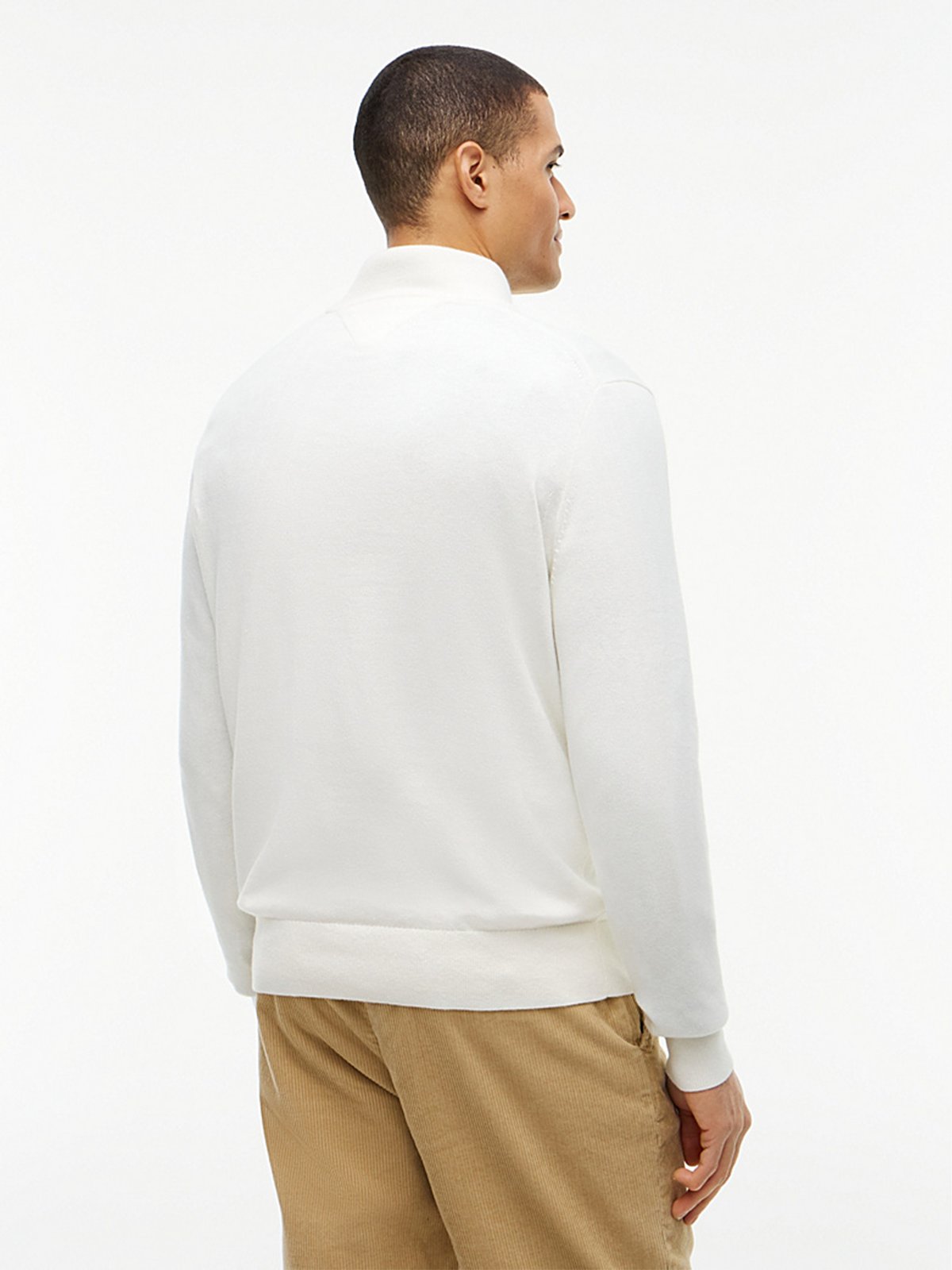 Tommy Hilfiger Pima Organic Cotton Cashmere Half-Zip Mock Ivory Petal