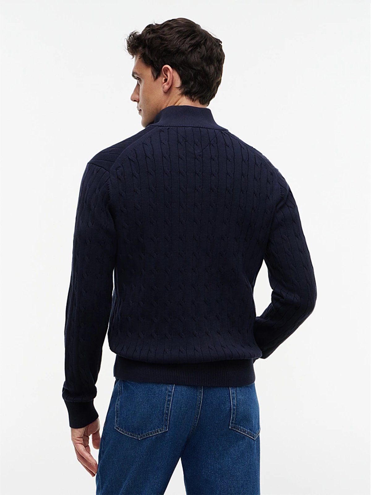 Tommy Hilfiger Classic Cotton Cable Zip Mock Navy Blue
