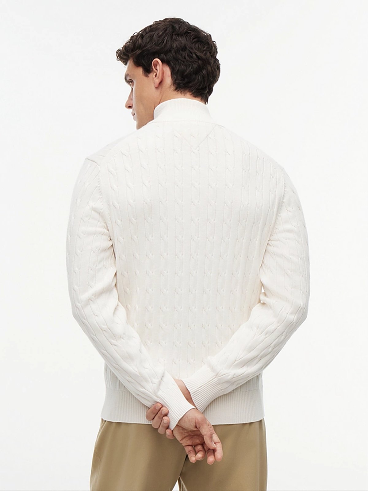 Tommy Hilfiger Classic Cotton Cable Zip Mock Ivory Petal