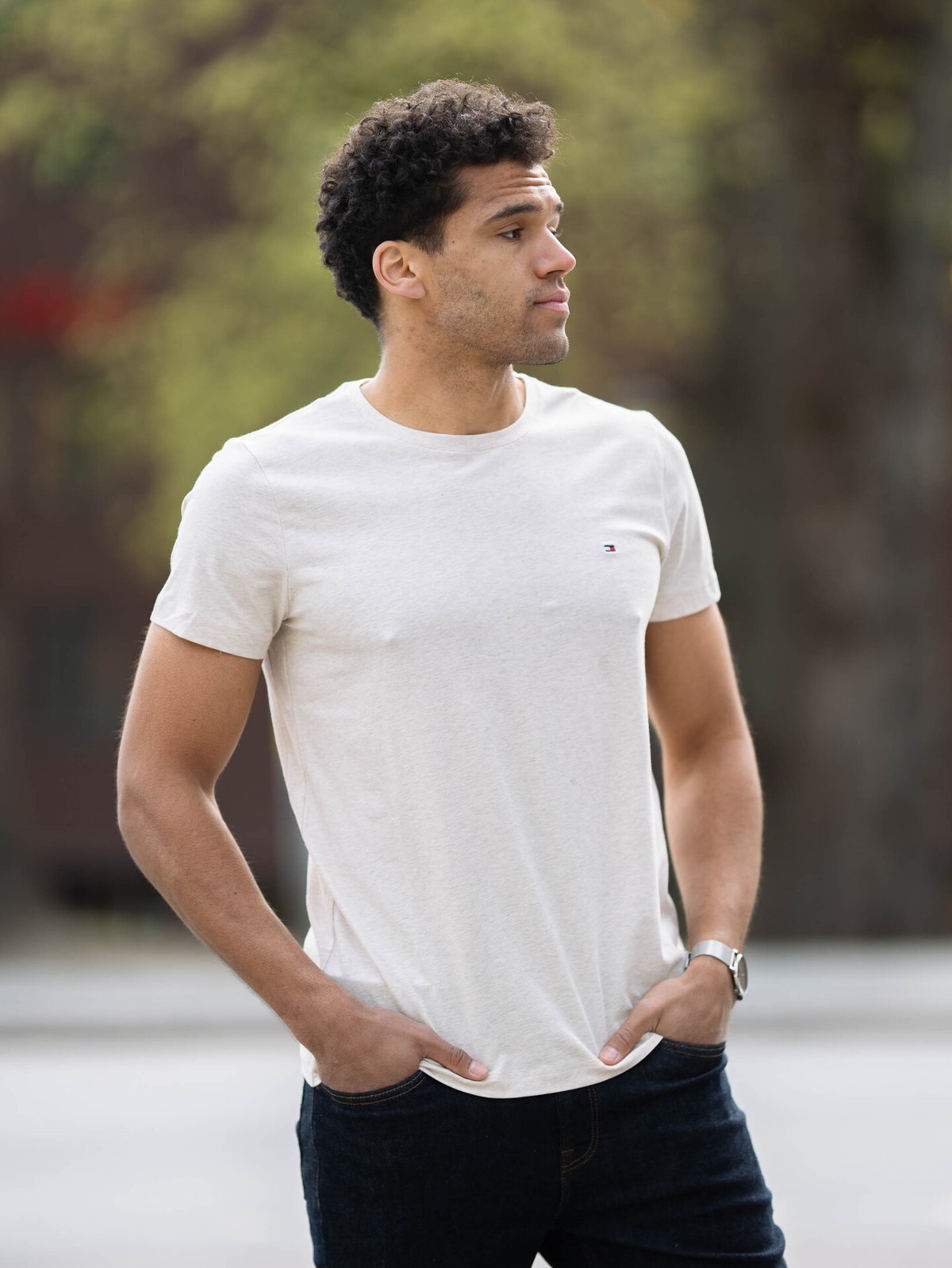 Tommy Hilfiger Stretch Slim Fit Tee Oatmilk