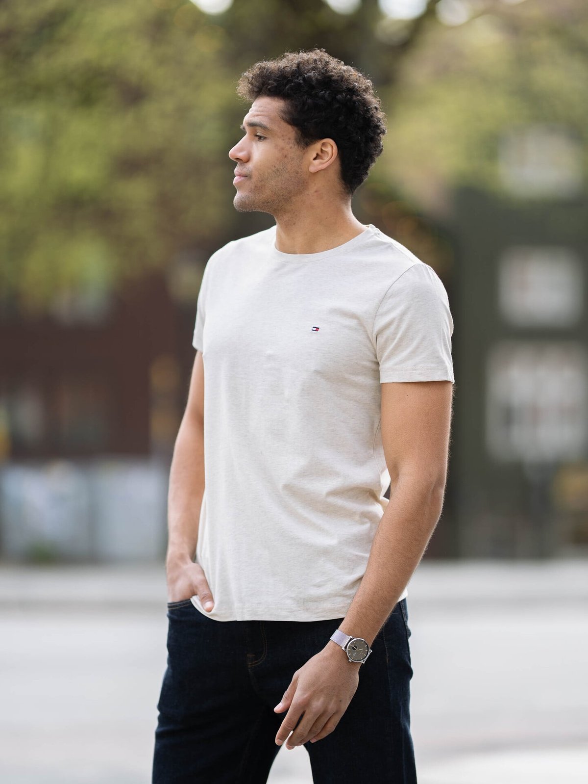 Tommy Hilfiger Stretch Slim Fit Tee Oatmilk