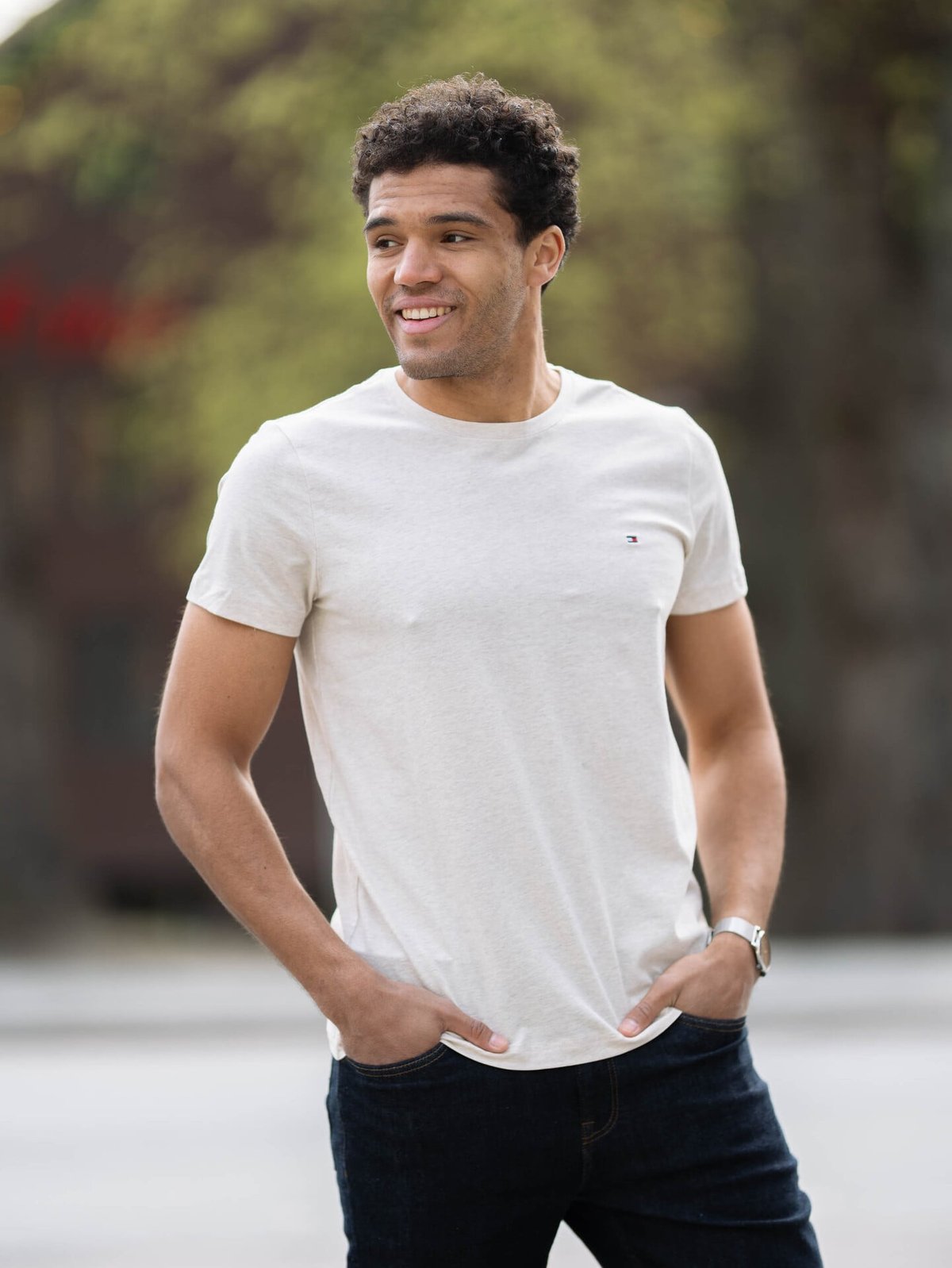 Tommy Hilfiger Stretch Slim Fit Tee Oatmilk