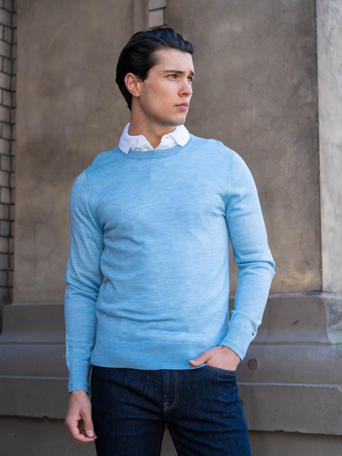 Tommy Hilfiger DC Fine Gauge Merino Crew Neck Vessel Blue Heather