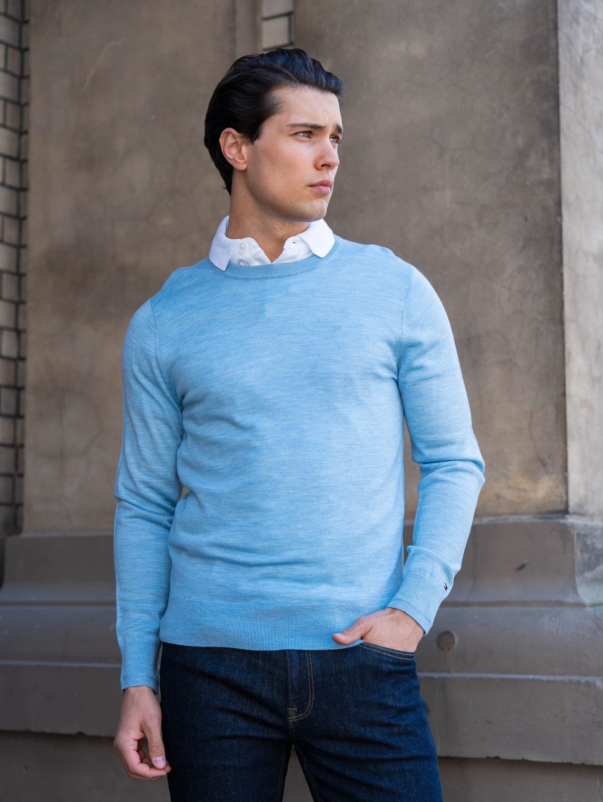 Tommy Hilfiger DC Fine Gauge Merino Crew Neck Vessel Blue Heather